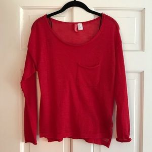 Lightweight Red Sweater with Pocket